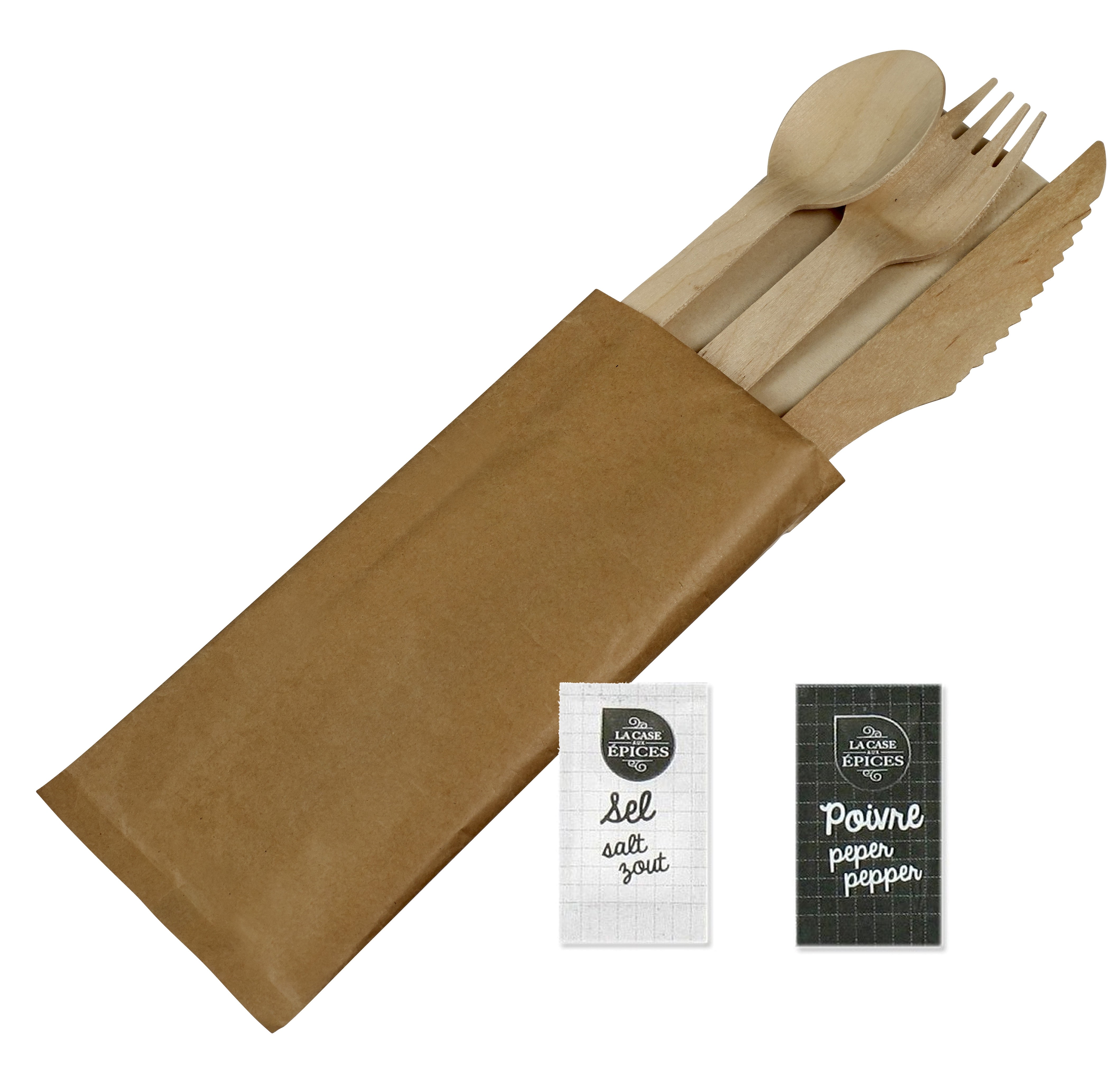 Kit couverts fibre de bambou et CPLA 3/1: couteau fourchette